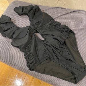 Paddney Flounce one piece Ruched tummy control cut out monokini swimwear